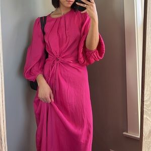 Farm Rio long sleeve hot pink maxi dress